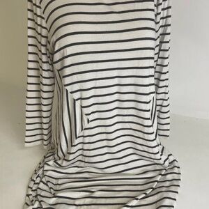 Women's Comfy USA White with Black Striped Tunic Small